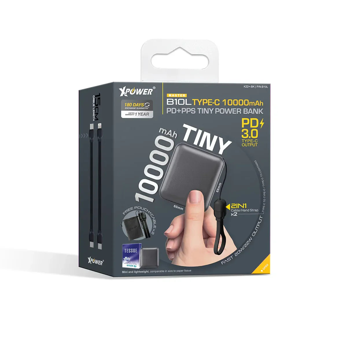 Xpower 10000mah 20w Tiny Power Bank - Black - Tashqila Xpower 10000mah 20w Tiny Power Bank - Black - Tashqila
